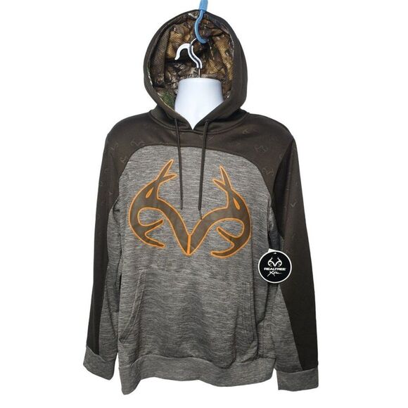 Realtree Mens Camo Hoodie M Brown Gray Pullover Logo Hunting Outdoors Nature - Picture 1 of 6